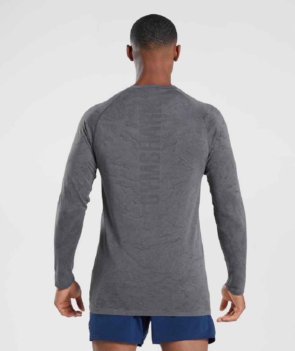 Long Sleeve Gymshark Geo Seamless Hombre Gris Negras | CO 3532JPQ